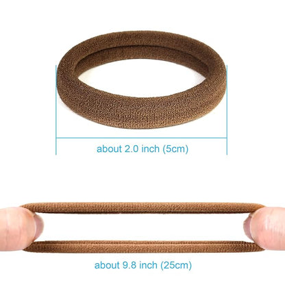 50PCS No Damage Hair Ties for Women, Cotton Elastic Hair Bands, Soft Ponytail Holders, Large Pony Tails Hair Ties, Brown, 2 Inch in Diameter, by Qarwayoc