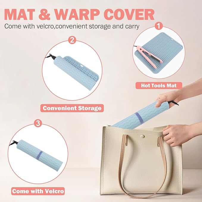 Oversize Silicone Heat Resistant Mat for Curling Iron, Hair Straightener, Flat Irons and Hot Hair Styling Tools, Portable Wrap Pad Cover for Home Vanity Travel(14.2" x 11")