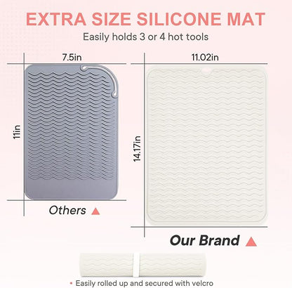 Oversize Silicone Heat Resistant Mat, Portable Travel Mat Cover for Curling Irons, Flat Irons, Hair Straightener and Hot Hair Styling Tools(14.2" x 11")