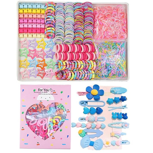 889 pcs Elastic Hair Bands for Girls Hair Accessories Ponytail Holders Colorful Rubber Bands Set with 14 pcs Cute Hair Clip