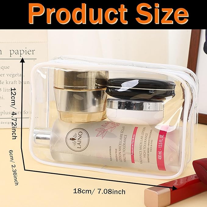 12 Pieces Clear Cosmetics Bag, Clear PVC Zippered Cosmetic Makeup Pouch, TSA Approved Toiletry Bag for Travel, Waterproof Vinyl Plastic Organizer Case for Vacation Bathroom (White Medium)