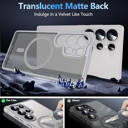 OWKEY Samsung Galaxy S25 Ultra Case 6.86'', Magnetic S25 Ultra Case for Magsafe with Tempered Glass Screen, [Shockproof Military] Translucent Back Slim Bumper Cover Phone Case Galaxy S25 Ultra, Gray