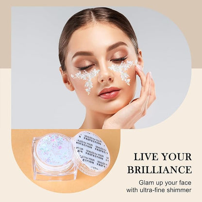 Glitter Body Face Hair Makeup Festival Gel, 6 Shapes Clear White Rave Glitter Face Pain Glitter Eyeshadow for Kids Women Girls Singer Concerts Festival Rave Accessories