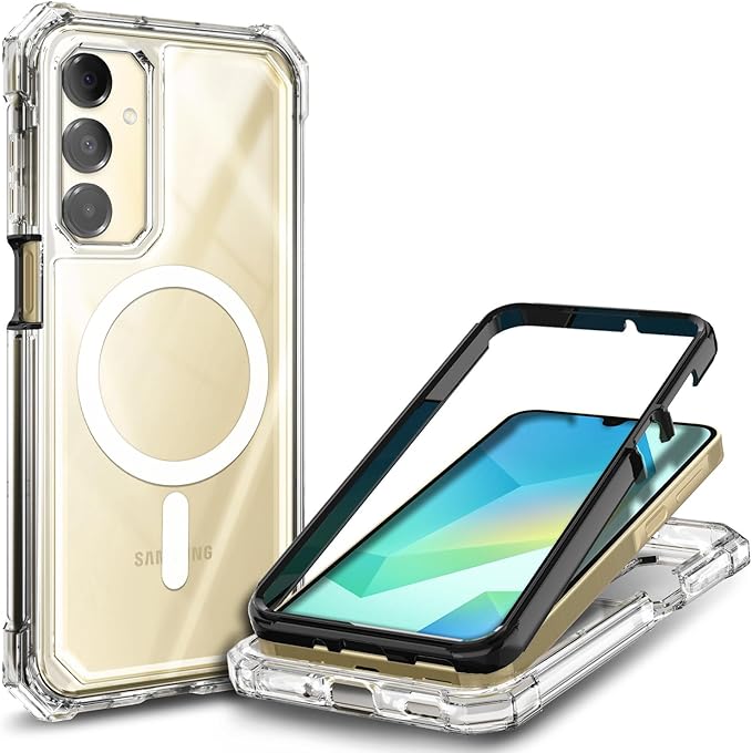 Designed for Samsung Galaxy A16 5G/4G Phone Case, Magnetic Compatible with MagSafe, [Raised Corners Drop Protection] Shockproof Protective Bumper Cover (Black/Clear)