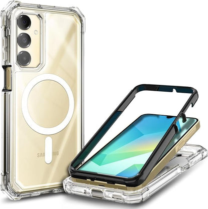 Designed for Samsung Galaxy A16 5G/4G Phone Case, Magnetic Compatible with MagSafe, [Raised Corners Drop Protection] Shockproof Protective Bumper Cover (Black/Clear)