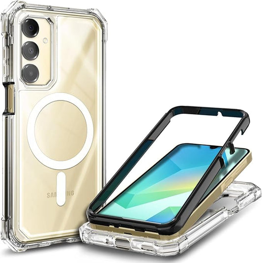 Designed for Samsung Galaxy A16 5G/4G Phone Case, Magnetic Compatible with MagSafe, [Raised Corners Drop Protection] Shockproof Protective Bumper Cover (Black/Clear)
