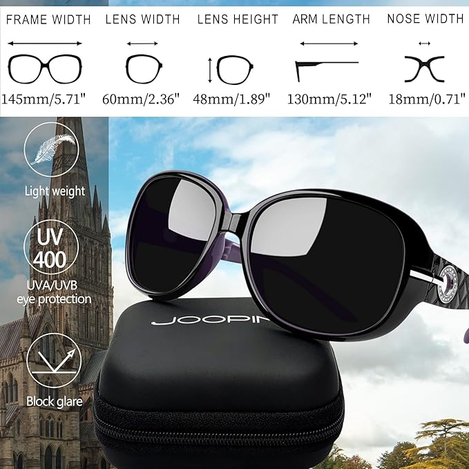 Joopin Big Womens Sunglasses Polarized Trendy Sun Glasses Large Rectangle UV Protection Rhinestone Sunnies
