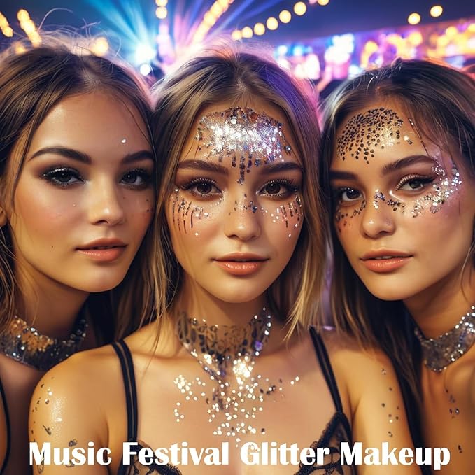 Go Ho 2PCS White Face Body Glitter Gel,Singer Concerts Face Glitter Makeup,Holographic Long Lasting Chunky Sequins Glitters for Eye Lip Hair Nails,Festival Rave Accessories,06 Fairy White Glitter