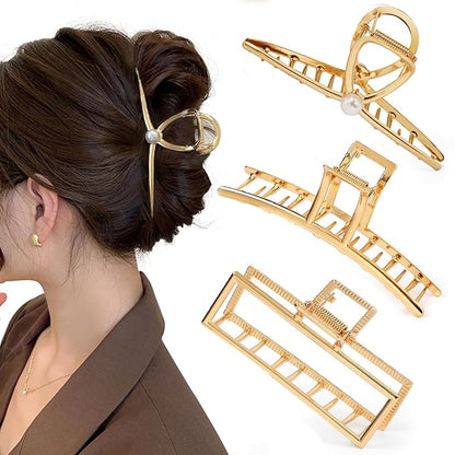 Mehayi 3 PCS Metal Large Hair Claw Clips for Thick Heavy Hair, Big Non-Slip Hair Catch Barrette Jaw Clamp, Strong Hold Claw Barrettes for Long Hair, Fashion Hair Styling Accessories for Women Girls