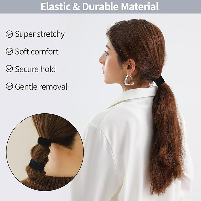 150 Pcs Elastic Hair Ties No Damage for Thick & Thin Hair, Ponytail Holders, Elastics, Soft Pony Tails Bands for Women, All Black