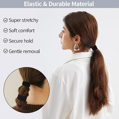 150 Pcs Elastic Hair Ties No Damage for Thick & Thin Hair, Ponytail Holders, Elastics, Soft Pony Tails Bands for Women, All Black