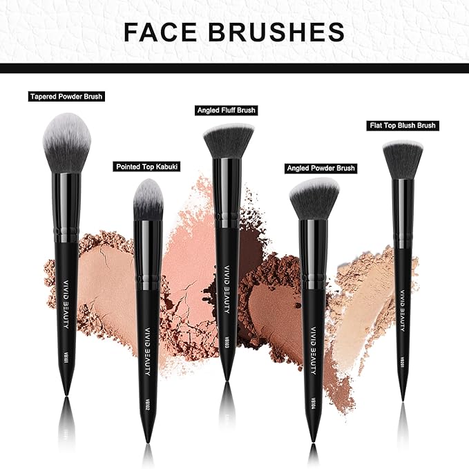 5pcs Face Makeup Brush Set - Ideal for Setting Powder, Blush & Contour - Fluffy Brushes Enhanced Powder Pickup for Smooth, Natural Application, A Collection Designed for Cheeks Make up (Black)