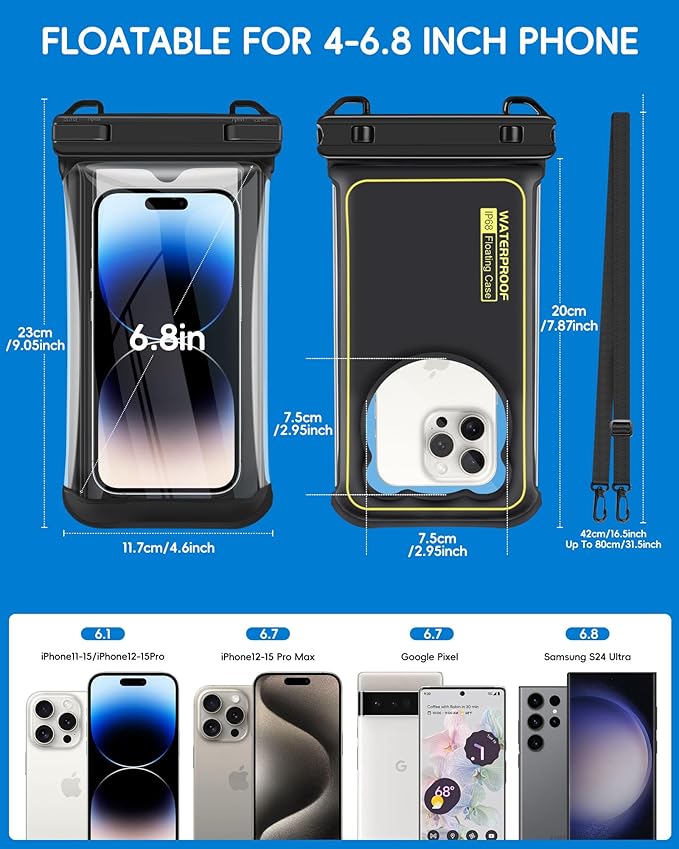 3D Waterproof Phone Pouch, Cruise Essentials 2025 Beach Vacation Essentials Travel Accessories, Dry Bag Case for iPhone 16 15 14 13 12 11 Plus Pro Max Galaxy Pixel - IP68 Floatable Black