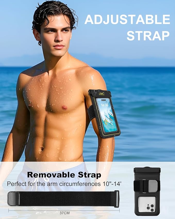 2-in-1 Waterproof Phone Pouch & Phone Armband Floating, Underwater Waterproof Phone Cases with Detachable Strap, Waterproof Bags Up to 6.7", Beach Vacation Essentials Water Park Essentials