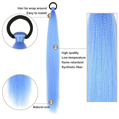 2 Pack Blue Ponytail Extension with Elastic Tie Straight Sleek Wrap Around Braid Ponytail Light Blue 26 Inch (Light Blue#)