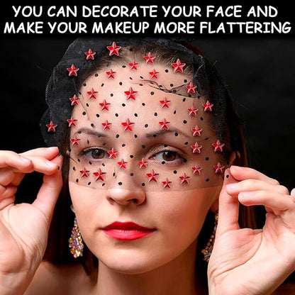264Pcs Star Face Gems Eye Gems, Self-Adhesive Face Jewels Rhinestones 5/7/10 mm DIY Face Gems Stick on, Patriotic Makeup Gems Rave Accessories for Face Eyes Hair Makeup Body, Crafts (red-Star)