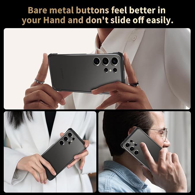 for Samsung Galaxy S25 Ultra Metal Bumper Case Frameless, Slim Fit No Back No Frame Backless Metal Bumper 4 Corners Shockproof Wireless Charging Compatible Heavy Duty (Black)
