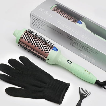 K&K Pro Thermal Brush Creates Blowout Look, 1 3/4 Inch Ionic Heated Round Comb Makes Hair Smoother, Dual Voltage, Thermal Round Brush Effortlessly Achieves Gorgeous Curls, 30S Fast Heating