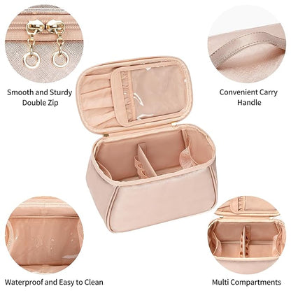 OCHEAL Large Makeup Bag, Makeup Bag Organizer Cosmetic Bags for Women Travel Travel Toiletry Bag Make Up Bag with Divider and Handle for Cosmetics Toiletries Brushes Tools Storage -Rose Gold