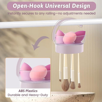 KAYUSO 3 in 1 Makeup Brush Cleaner Bowl and Dryer, Silicone Simply Makeup Brush Cleaner Mat, Waterproof Makeup Brush Holder with Lid, Cosmetic Tools Organizer (Purple)