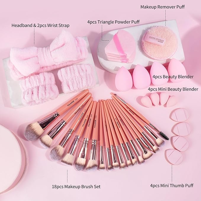 MAANGE 38 Pcs Makeup Brush Set Premium Synthetic Make Up Brushes Soft Foundation Powder Eyeliner Eye Shadow Makeup Brushes Professional Makeup Tool Set (Pink)