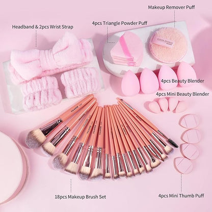 MAANGE 38 Pcs Makeup Brush Set Premium Synthetic Make Up Brushes Soft Foundation Powder Eyeliner Eye Shadow Makeup Brushes Professional Makeup Tool Set (Pink)