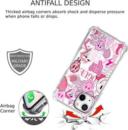 Case for iPhone 13 Mini with Pink Design,Aesthetic Hippie Indie Popular Elements Pattern,Shockproof Soft TPU Bumper Phone Cover(13mini,Pink)