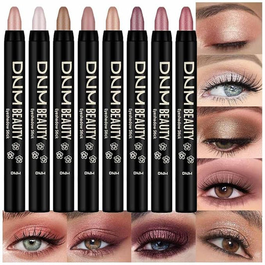 8Pcs Cream Eye Shadow Brightener Sticks Set for Eyes, Champagne Pearl Bronze Putty Sand Orchid Rose Gold Amethyst,Halloween Makeup, Matte Shimmer Eye Shadow Pencil Pen Crayon Waterproof 08
