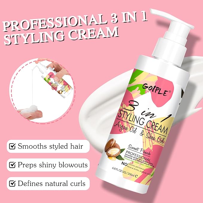 3-In-1 Styling Cream for Flyaways - Anti-Frizz Cream to Define All Hair Types & Textures - Add Shine and Smoothness with Brush