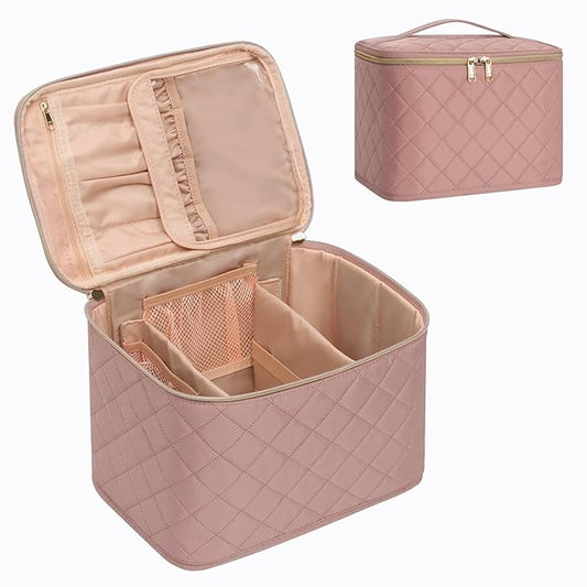 OCHEAL Pink Makeup Bag,Travel Large Capacity Cosmetic Bags For Women Large Travel Toiletry Bag Girls Traveling With Brush Slot And Divider-Nude Pink