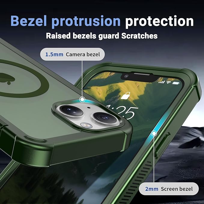 for iPhone 13 case, with [Compatible with MagSafe][Military Grade Drop Protection][Heavy Duty Protection][Non-Slip][Shockproof] with 2-Layer Durable Bumper Phone Case 6.1''-Army Green