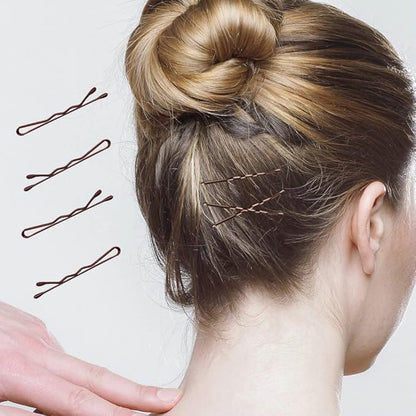 220 Count Mini Wavy 1.38 Inch Bobby Pins Brown, YINGFENG Small Hair Bobby Pins with Storage Box for Updos, Metal Hair Clips for Kids, Girls and Women, Suitable for All Hair Types