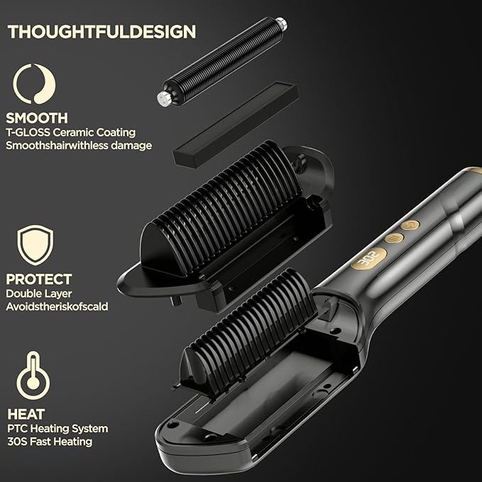 Hair Straightener Brush, Upgraded Ionic Hair Straightener Comb with Oil-Infused, Anti-Frizz Ceramic, Anti-Scald, 9 Temp Settings & LED Display, Dual Voltage, Straightening Brush for All Types
