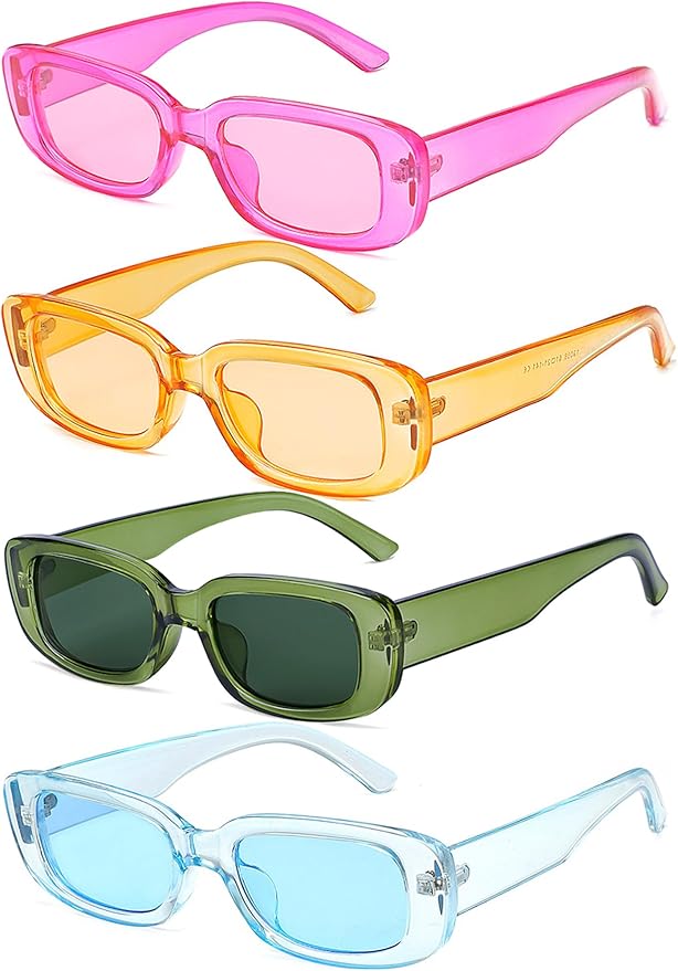 4 Pieces Retro Vintage Sunglasses Small Square Rectangle 90s Glasses Trendy Y2K for Women Aesthetic Accessories