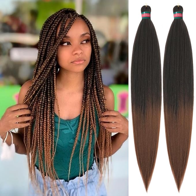 Ombre Black Brown Pre stretched Braiding Hair 2 Packs Pre feathered Braid Hair Extensions 30 Inches Hair Braids