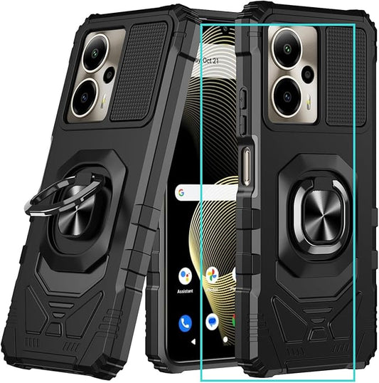 for Cricket Outlast 5G 2024 Case/AT&T Motivate Pro 5G Case with Screen Protector,Dual Layer Military Grade Protection with Ring Stand Phone Case for Cricket Outlast 5G/ATT Motivate Pro 5G Black