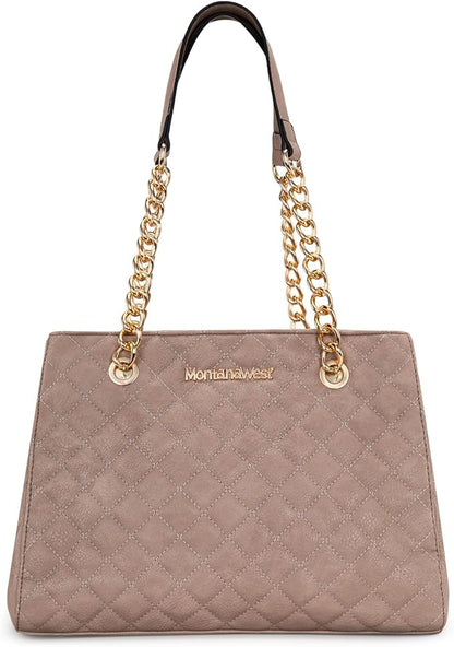 Montana West MEDIUM Tote Bag for Women Quilted Chain Handbags Shoulder Purse
