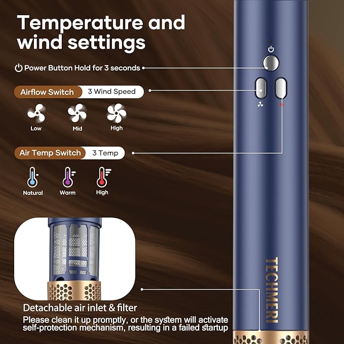 Air Styler Hair Dryer Brush - 6 in 1 Hair Styler Ionic Auto Wrap Hot Air Curler Blow Dryer Brush, 38m/s High Speed Blowout Airflow Hair Dryer Multi Styler Fast Drying Styling for Curly/Straight Hair