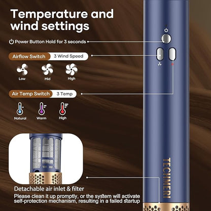 Air Styler Hair Dryer Brush - 6 in 1 Hair Styler Ionic Auto Wrap Hot Air Curler Blow Dryer Brush, 38m/s High Speed Blowout Airflow Hair Dryer Multi Styler Fast Drying Styling for Curly/Straight Hair
