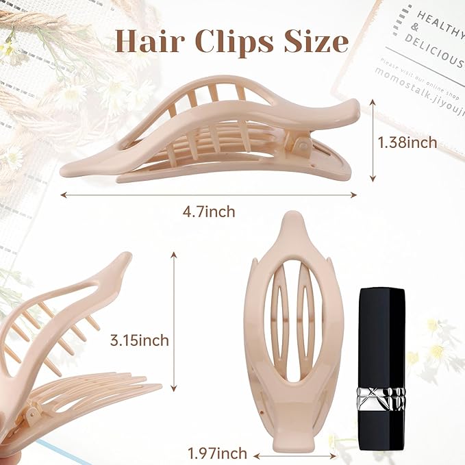 French Flat Hair Clips for Women - 6Pcs Flat Hair Claws for Thin Thick Hair Strong Hold No Slip Grip Hair Claw Clips for Women Girls (Polished(Neutral colors))