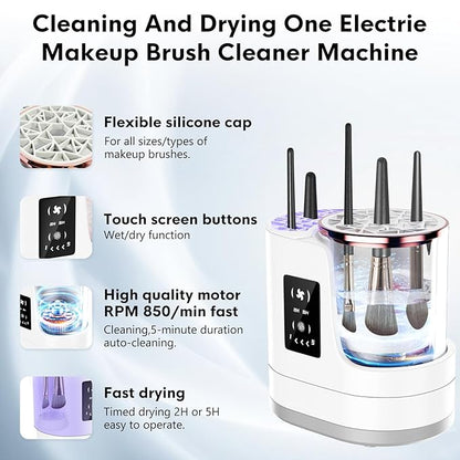 3 IN 1 Electric Makeup Brush Cleaner,Automatic Makeup Brush Cleaner with Makeup Brush Dryer,Portable USB Deep Cleaning for All Size Beauty Makeup Brush Set,Blush Brush,Sponges