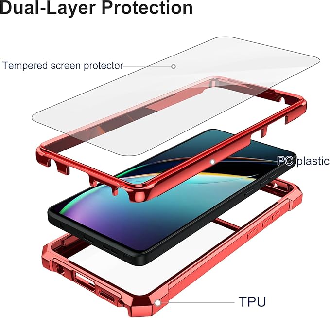 Ailiber for Motorola G Stylus 5G 2024 Phone Case, Clear Case with Screen Protector, Dual Layer Shockproof Bumper, Transparent [Anti Yellowing], Cell Phone Cover for Moto G Stylus 5G 2024-Red