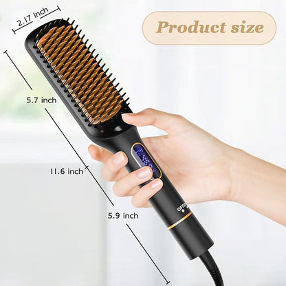 Nicebay Straightener Brush, Rotatable Temperature Adjustment Hair Straightening Brush, Auto-Off & Led Display Hair Straightener Comb for Women