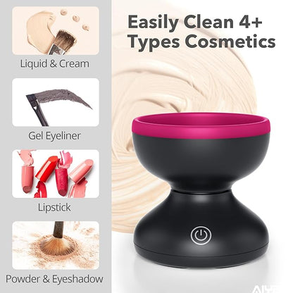 Alyfini Electric Makeup Brush Cleaner Machine, Powerful Friction Removes Residue on Make up Brushes Set/Sponge/Powder Puffs, Efficient Cleaning, Portable Spinning Washer, Save Cleanser & Shampoo