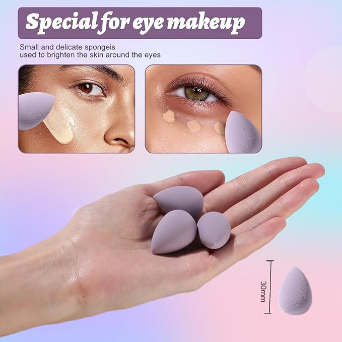 Makeup Sponge Set BS-MALL Triangle Puff 14 Pcs for Liquid, Cream, and Powder, Multi-colored Makeup Sponges and Mini Sponge (A-Purple)