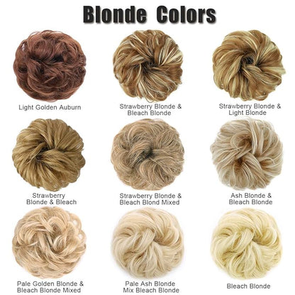 MORICA 1PCS Messy Hair Bun Hair Scrunchies Extension Curly Wavy Messy Bun Synthetic Chignon Hairpieces for Women(24/613#(Pale Ash Blonde Mix Bleach Blonde))