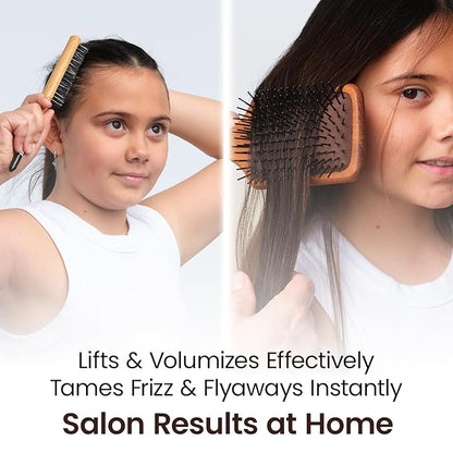 2 Packs Wooden Hand Made Detangling Paddle and Teasing Boar Bristle Hairbrush, Comfortable Gently Detangles, Reduce breakage, Pain-Tangle Free Brushing, All Wet, Dry Hair Types, Women, Men