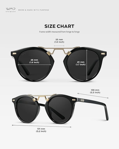 WearMe Pro - Women's Polarized, Round Retro, Double-Bridge Vintage Sunglasses