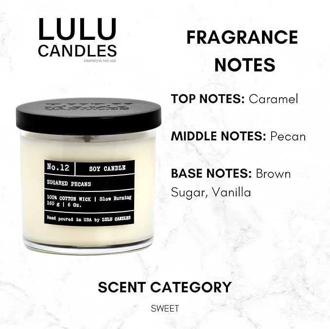 Lulu Candles | Sugared Pecans | Luxury Scented Soy Jar Candle | Hand Poured in The USA | Highly Scented & Long Lasting (6 Oz.)