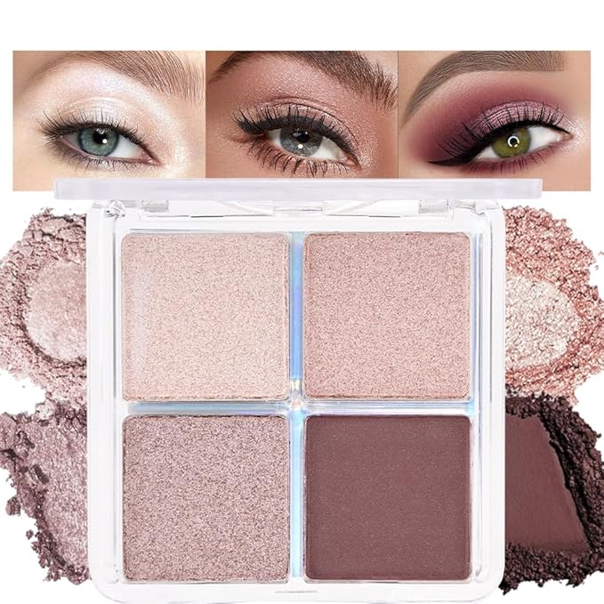 4 Colors Champagne Rose Gold Lavender Deep Brown Eye Shadow Palette Makeup, Neutral Matte Shimmer Eyeshadow Palette for Women Highly Pigmented Waterproof, paleta de sombras de ojos, Vegan&Cruelty-free